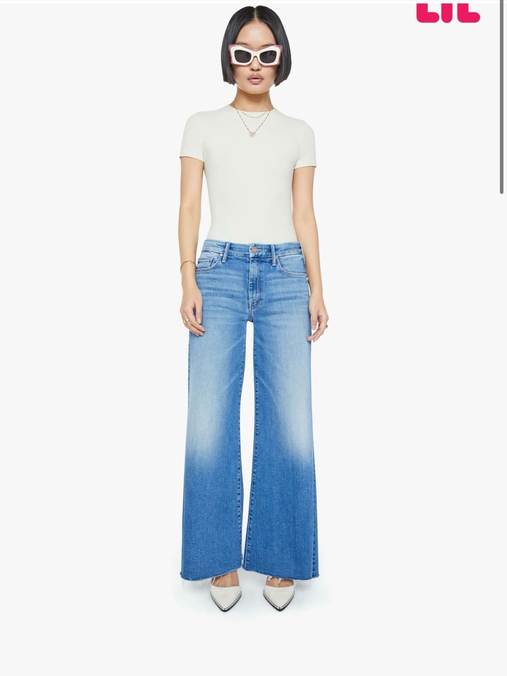 MOTHER Blue Faded Wide-Leg Jeans